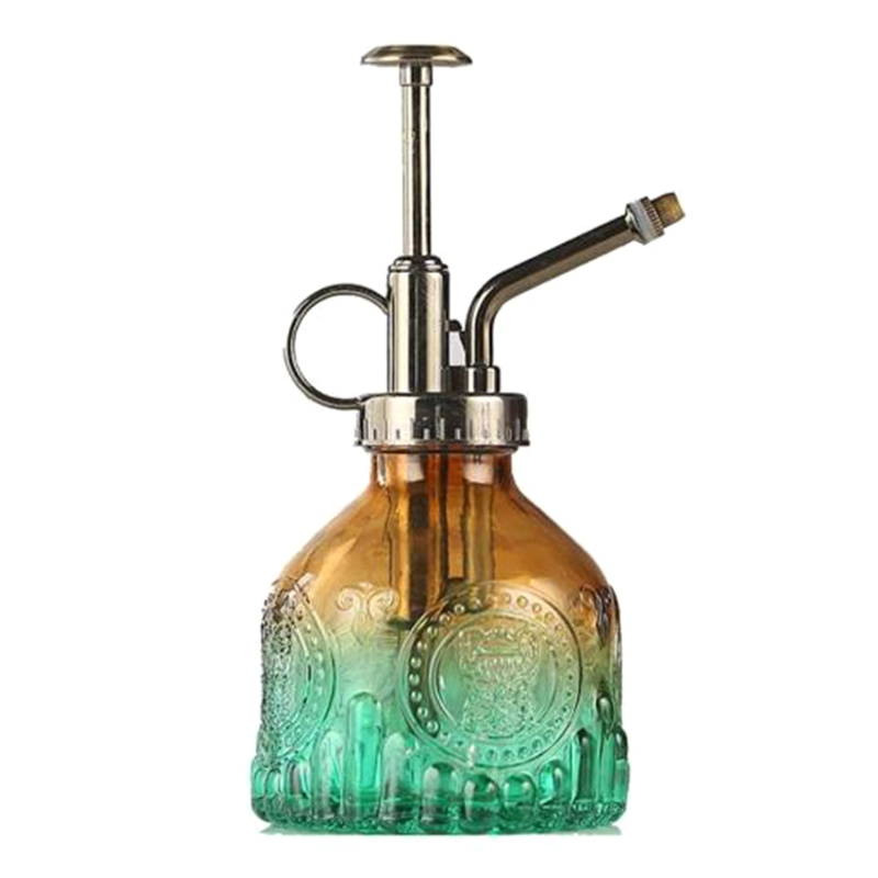 Vintage Embossed Glass Bottle, Metal Nozzle