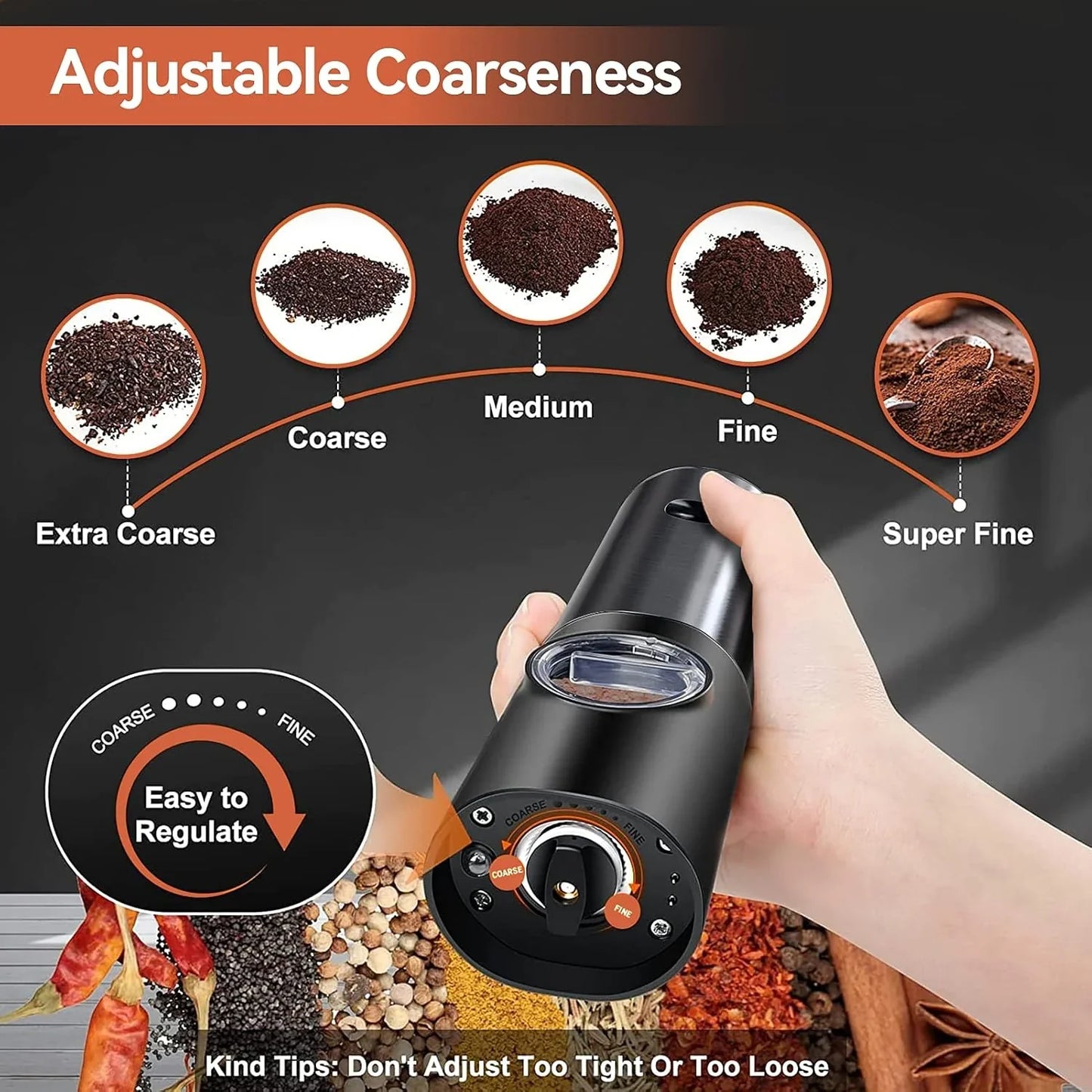 Sleek Electric Salt and Pepper Mill, Rechargeable Design