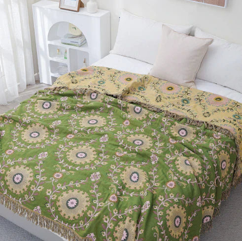 Reversible Scandinavian Throw, Bird Print Design
