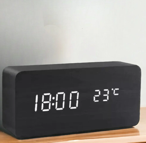 Voice-Activated LED Clock, Wooden Design