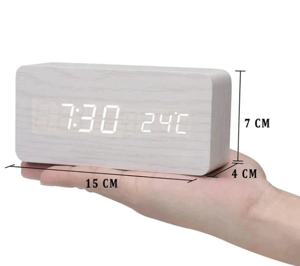 Voice-Activated LED Clock, Wooden Design