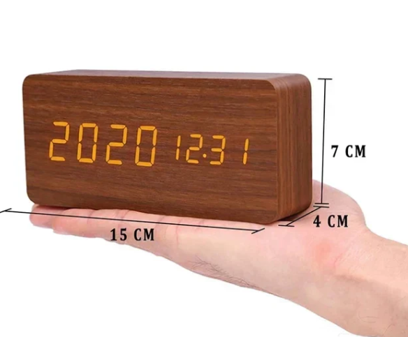Voice-Activated LED Clock, Wooden Design