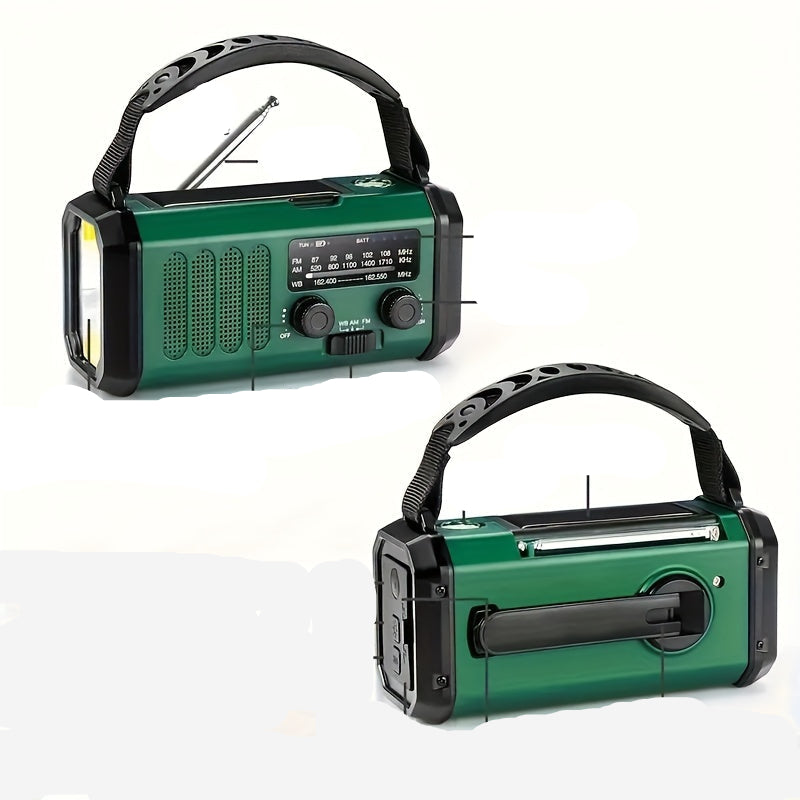 Solar-powered emergency radio, multi-functional power bank