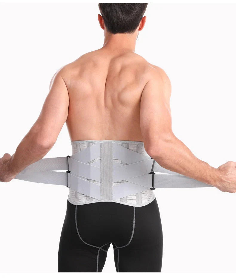 Supportive lumbar brace, pain alleviation