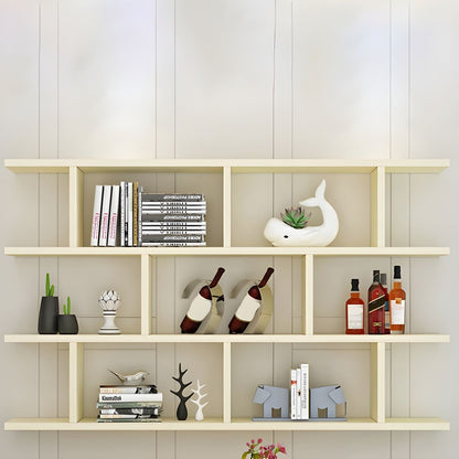 Modern Wall-Mounted Open Bookcase  Slim Engineered Wood Shelf Unit