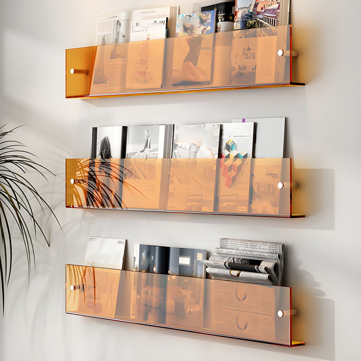 Modern Acrylic Wall-Mounted Bookcase  Floating Shelf
