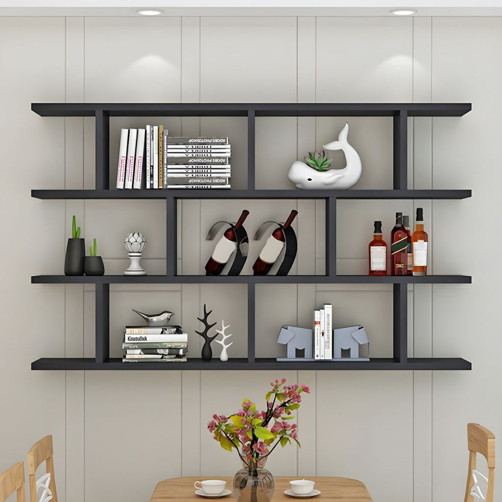 Modern Wall-Mounted Open Bookcase  Slim Engineered Wood Shelf Unit