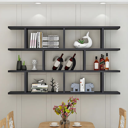 Modern Wall-Mounted Open Bookcase  Slim Engineered Wood Shelf Unit