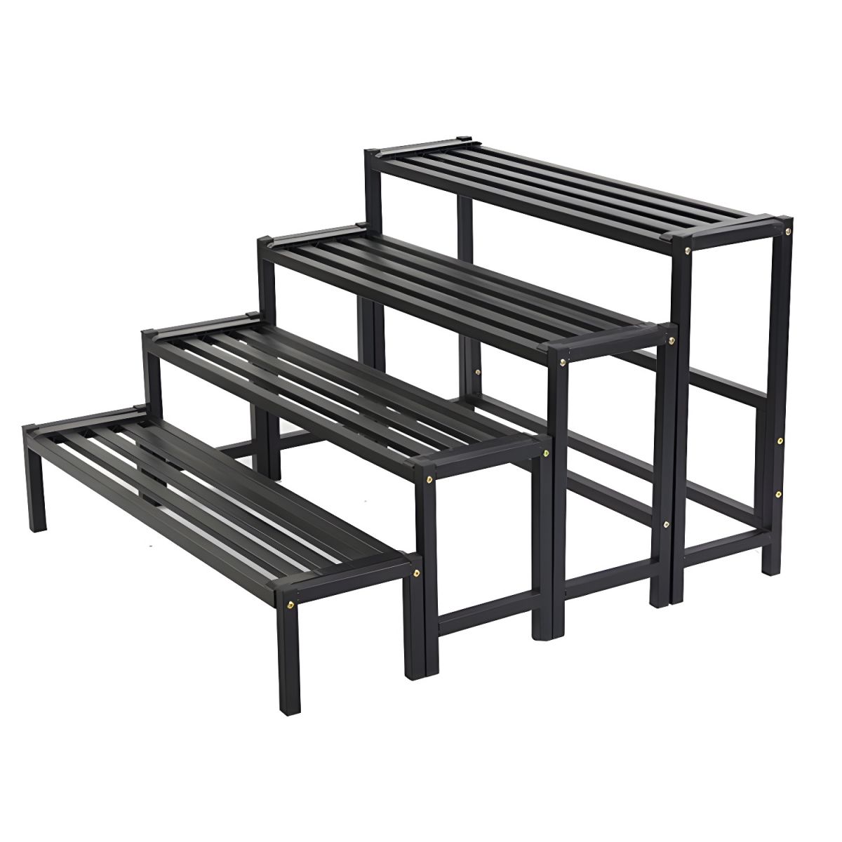 Support à plantes rectangulaire en métal noir à 4 niveaux, étanche, avec pieds