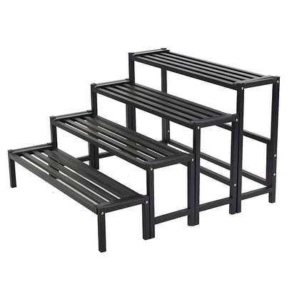 Black Metal 4-Tier Rectangular Plant Stand  Waterproof Multi-Tier Display with Legs