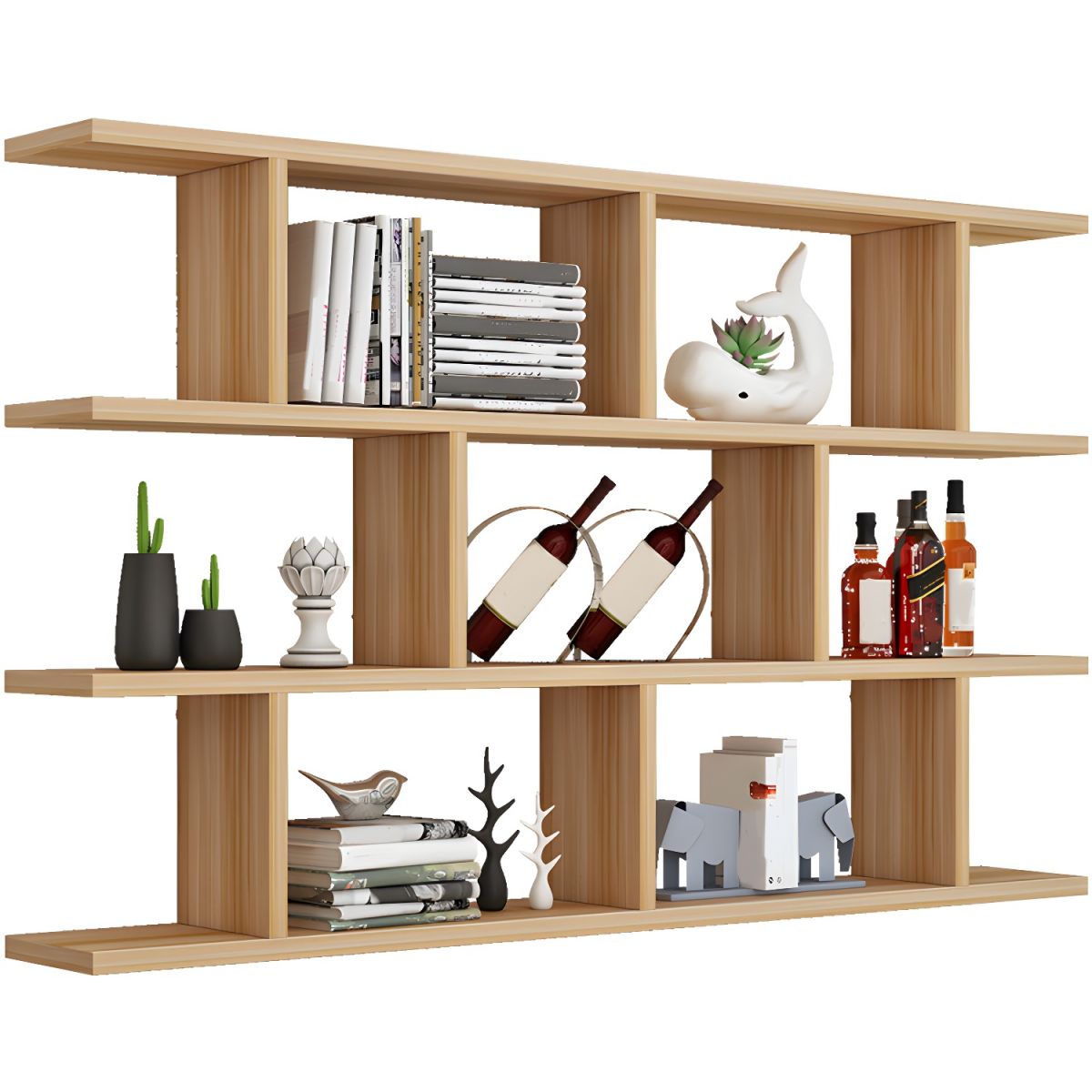 Modern Wall-Mounted Open Bookcase  Slim Engineered Wood Shelf Unit