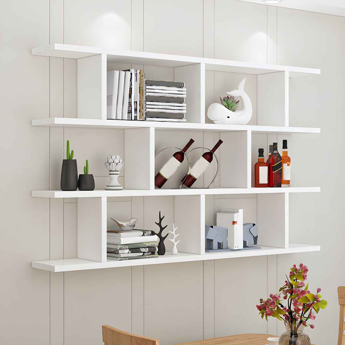 Modern Wall-Mounted Open Bookcase  Slim Engineered Wood Shelf Unit