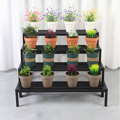 Black Metal 4-Tier Rectangular Plant Stand  Waterproof Multi-Tier Display with Legs