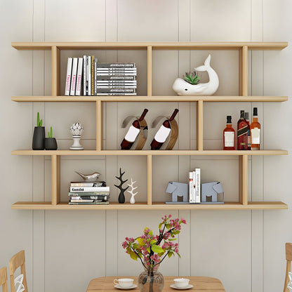 Modern Wall-Mounted Open Bookcase  Slim Engineered Wood Shelf Unit