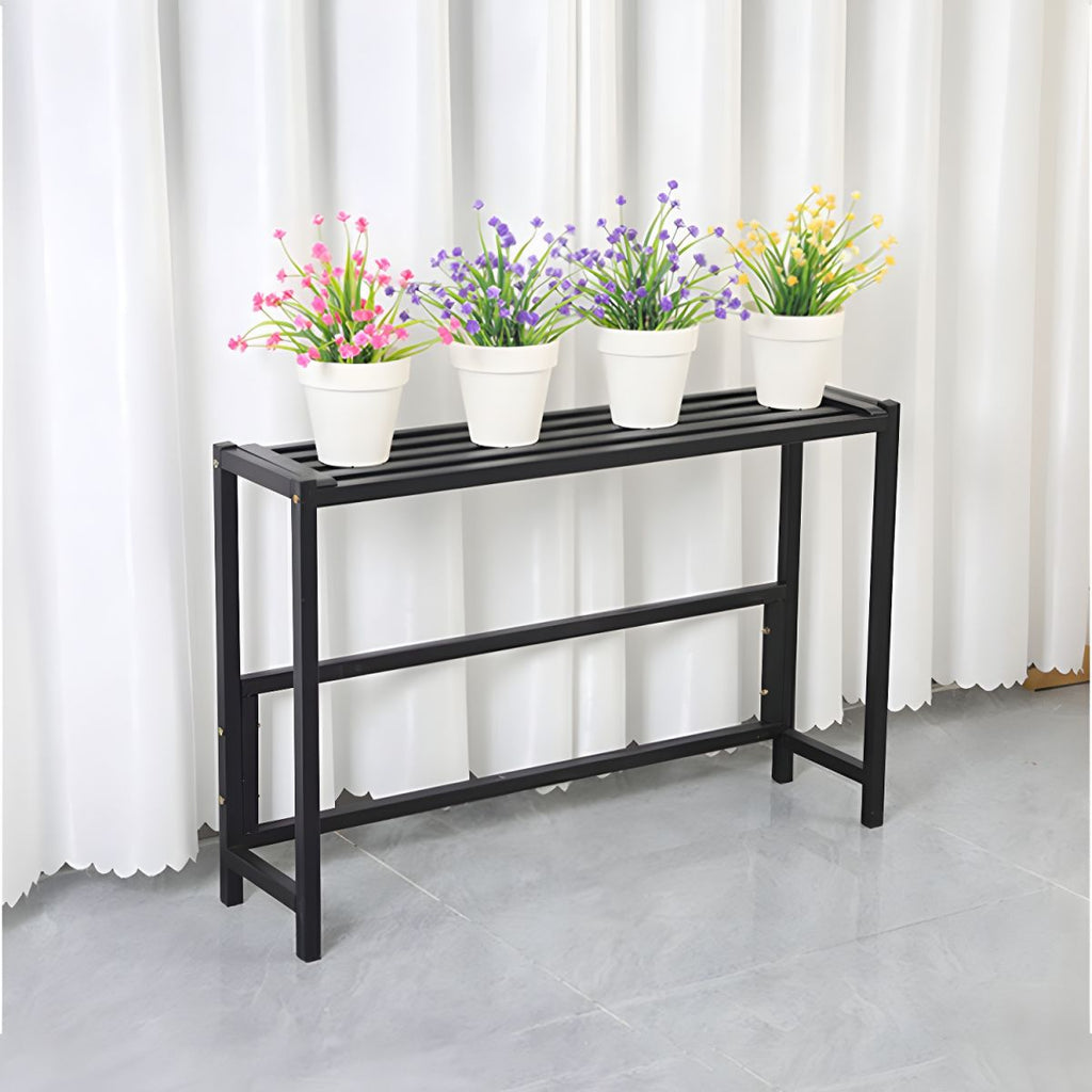 Support à plantes rectangulaire en métal noir à 4 niveaux, étanche, avec pieds