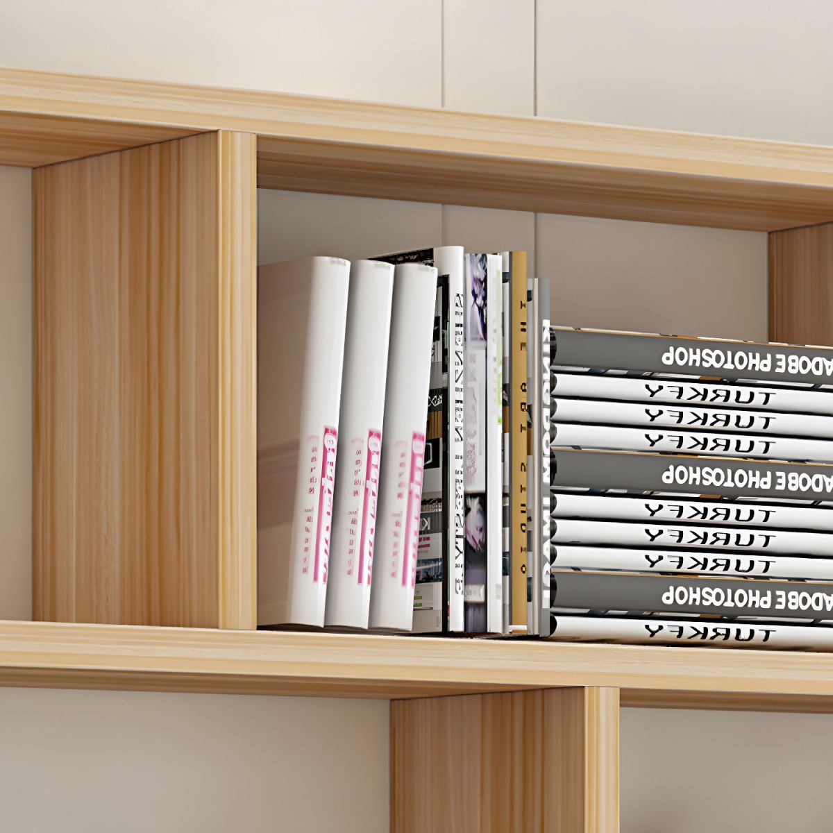 Modern Wall-Mounted Open Bookcase  Slim Engineered Wood Shelf Unit