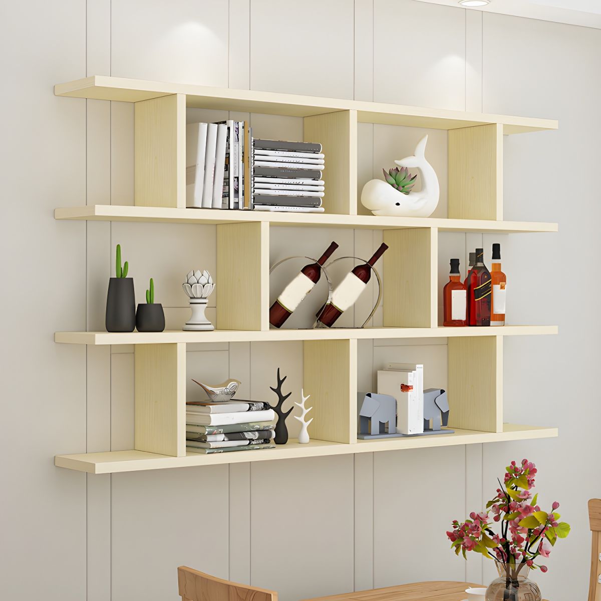 Modern Wall-Mounted Open Bookcase  Slim Engineered Wood Shelf Unit