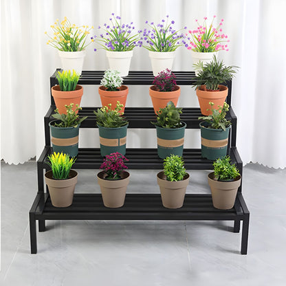 Black Metal 4-Tier Rectangular Plant Stand  Waterproof Multi-Tier Display with Legs