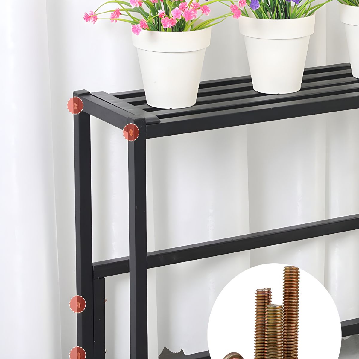 Support à plantes rectangulaire en métal noir à 4 niveaux, étanche, avec pieds