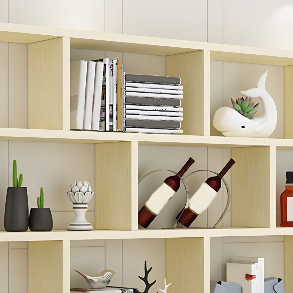 Modern Wall-Mounted Open Bookcase  Slim Engineered Wood Shelf Unit