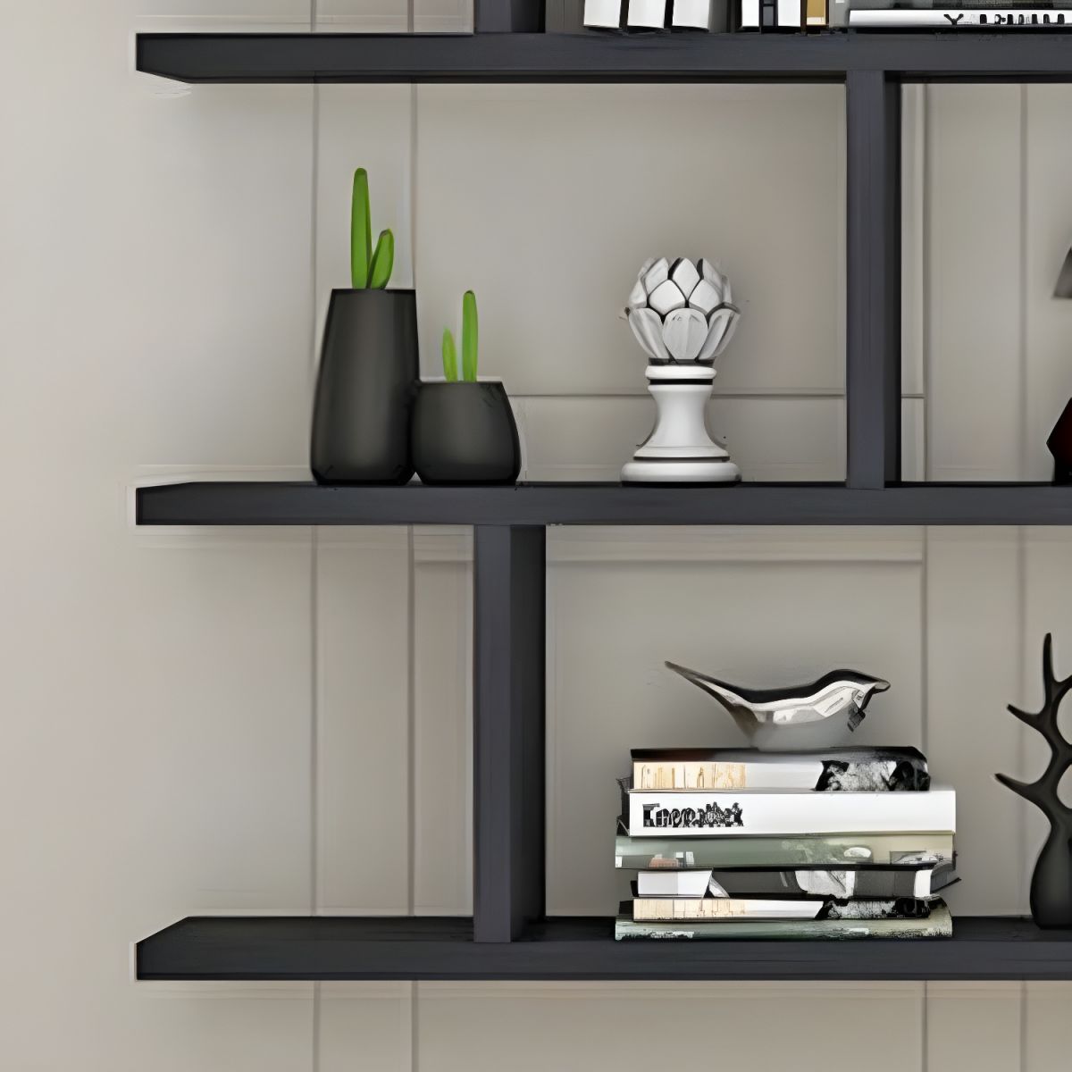 Modern Wall-Mounted Open Bookcase  Slim Engineered Wood Shelf Unit