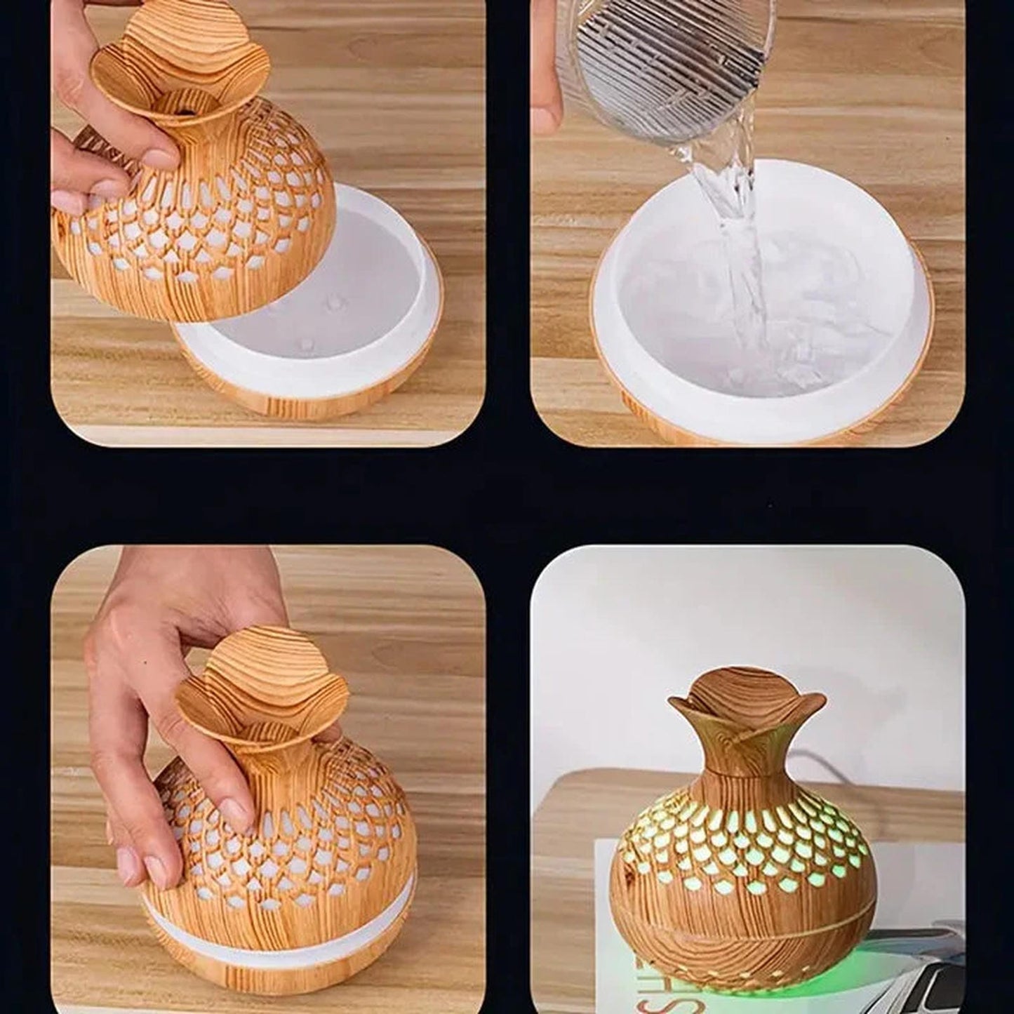 Aromatherapy Humidifier, LED Wood-Look Diffuser