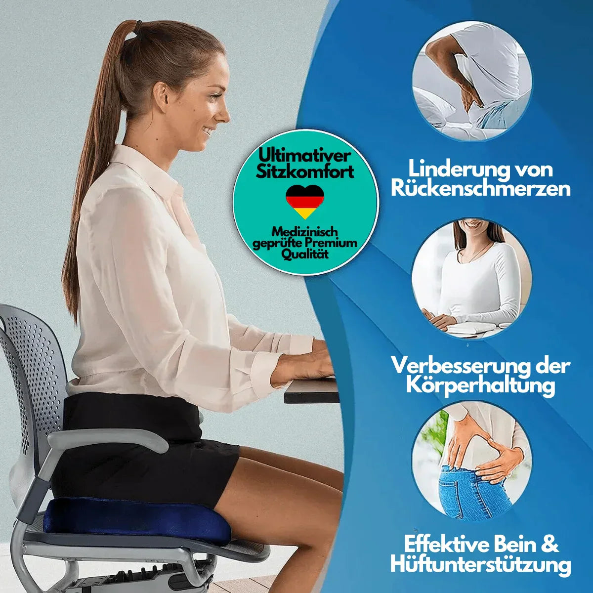 Supportive 4D Seat Cushion, Orthopedic Design
