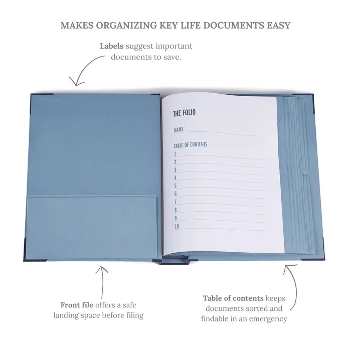 Classeur à documents avec pochettes de rangement, motif « Au cas où je serais porté disparu »