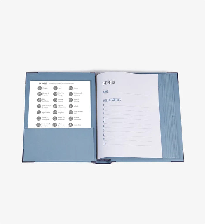 Classeur à documents avec pochettes de rangement, motif « Au cas où je serais porté disparu »