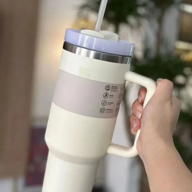 Insulated Stainless Steel Travel Mug, Large 40oz with Handle and Leak-Proof Lid