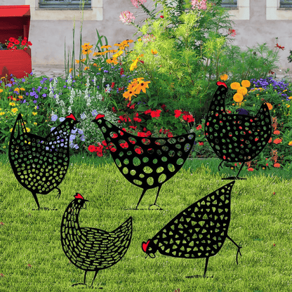 Charming Garden Decor, Metal Chicken Stake Set
