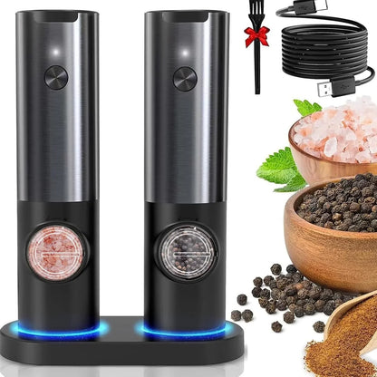 Sleek Electric Salt and Pepper Mill, Rechargeable Design