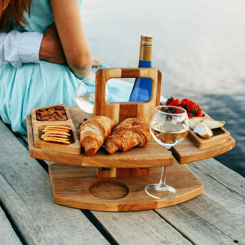 Portable Wooden Wine Picnic Table Foldable Stylish