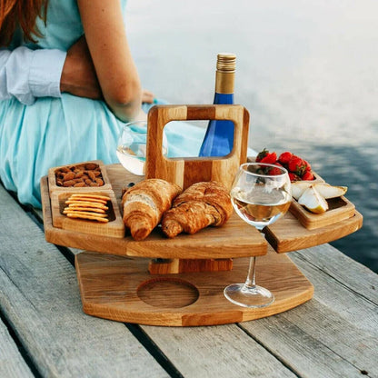 Portable Wooden Wine Picnic Table Foldable Stylish