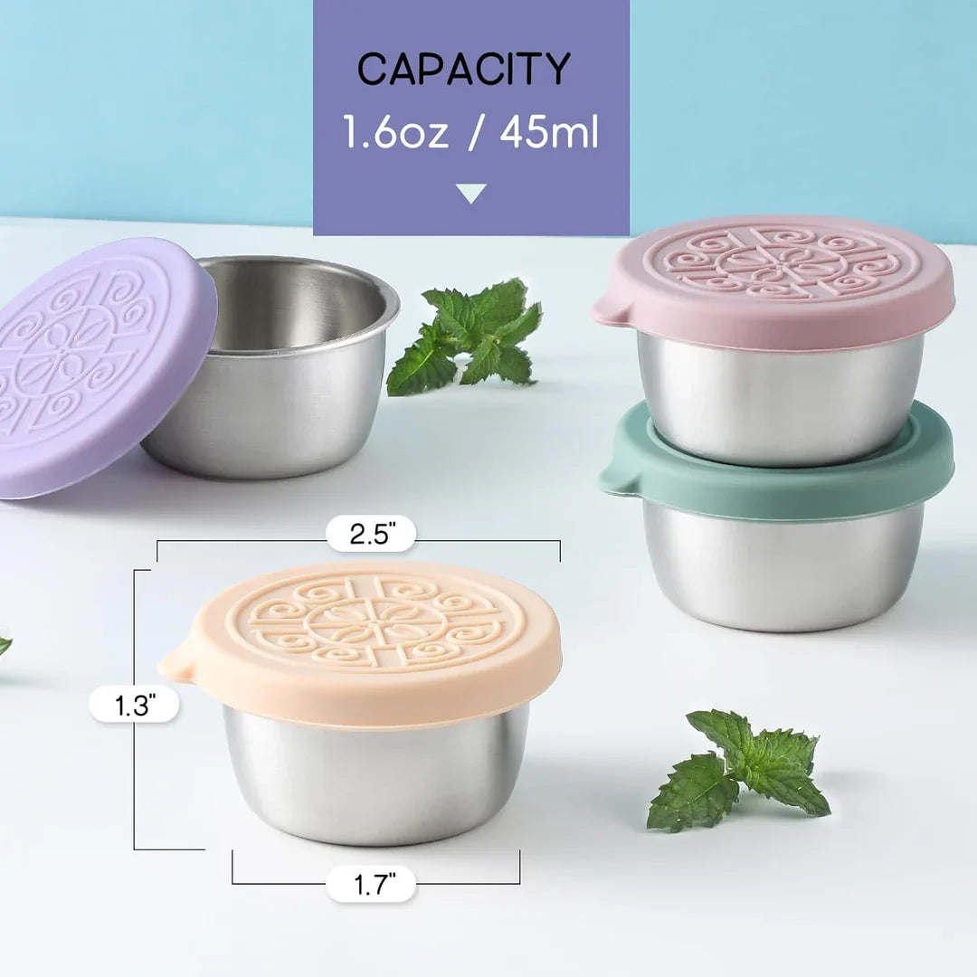 Sealable stainless steel sauce containers, durable design (set of 6)