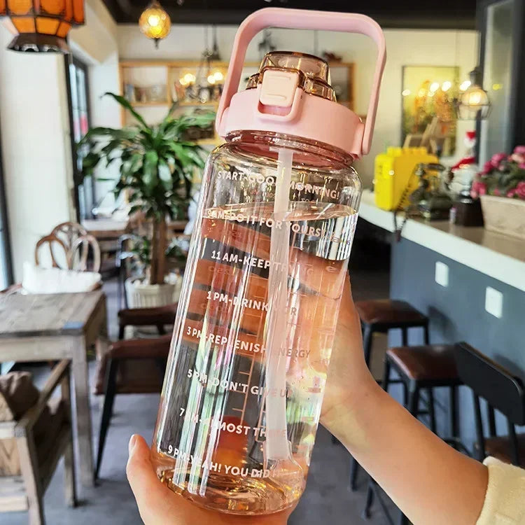 Large Capacity Water Bottle, Portable with Time Markers and Straw
