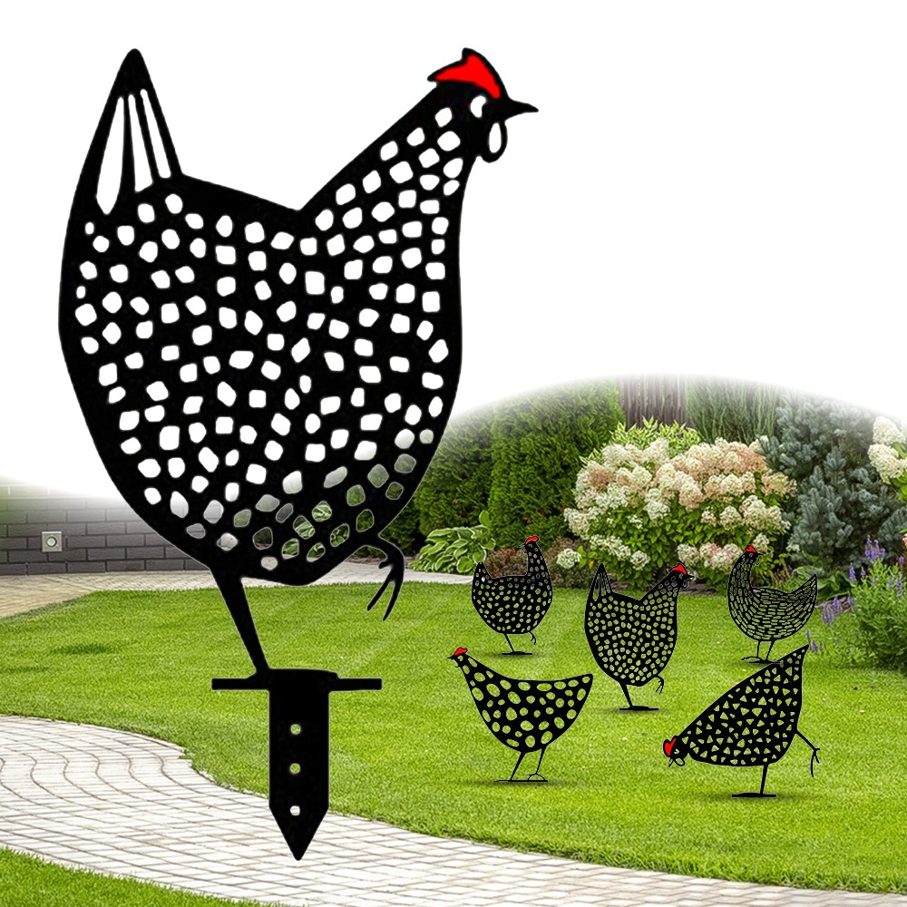 Charming Garden Decor, Metal Chicken Stake Set
