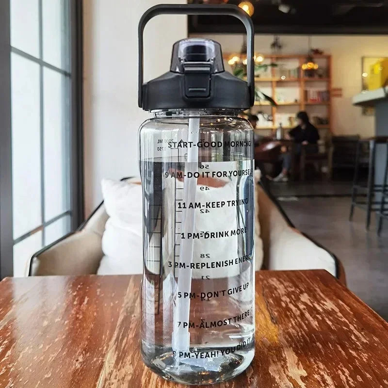 Large Capacity Water Bottle, Portable with Time Markers and Straw