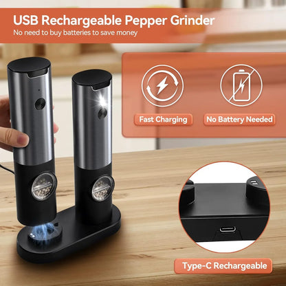 Sleek Electric Salt and Pepper Mill, Rechargeable Design
