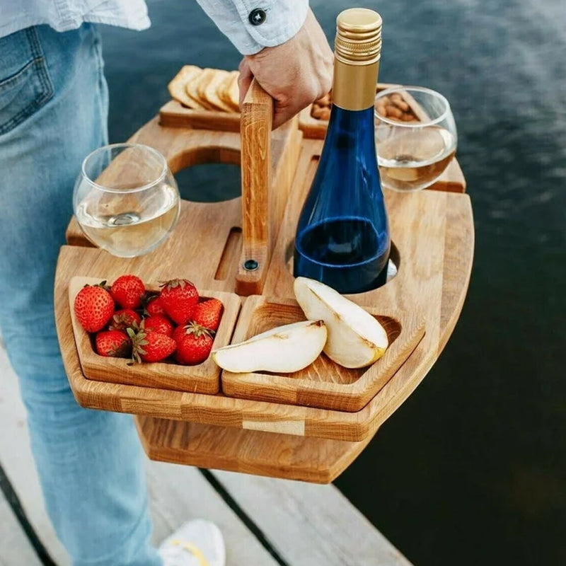 Portable Wooden Wine Picnic Table Foldable Stylish