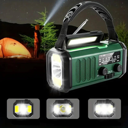 Solar-powered emergency radio, multi-functional power bank