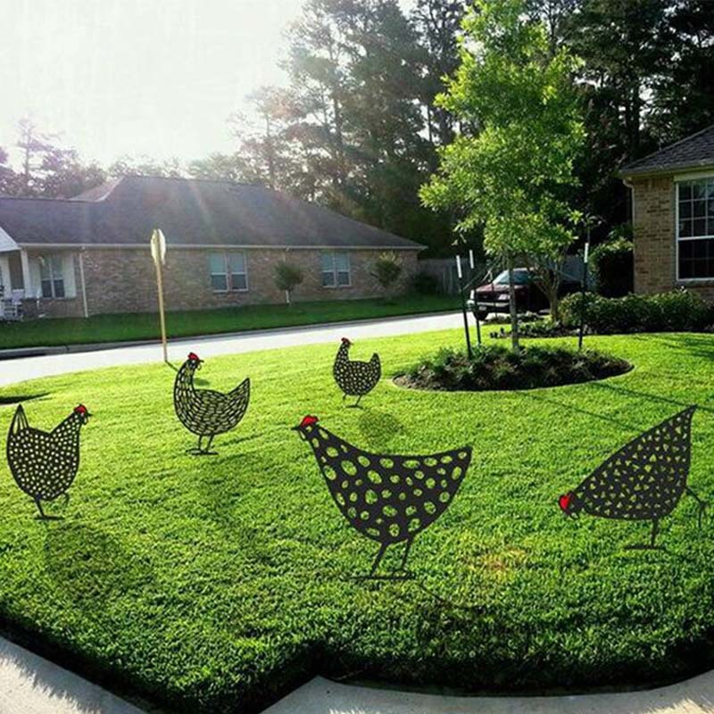 Charming Garden Decor, Metal Chicken Stake Set