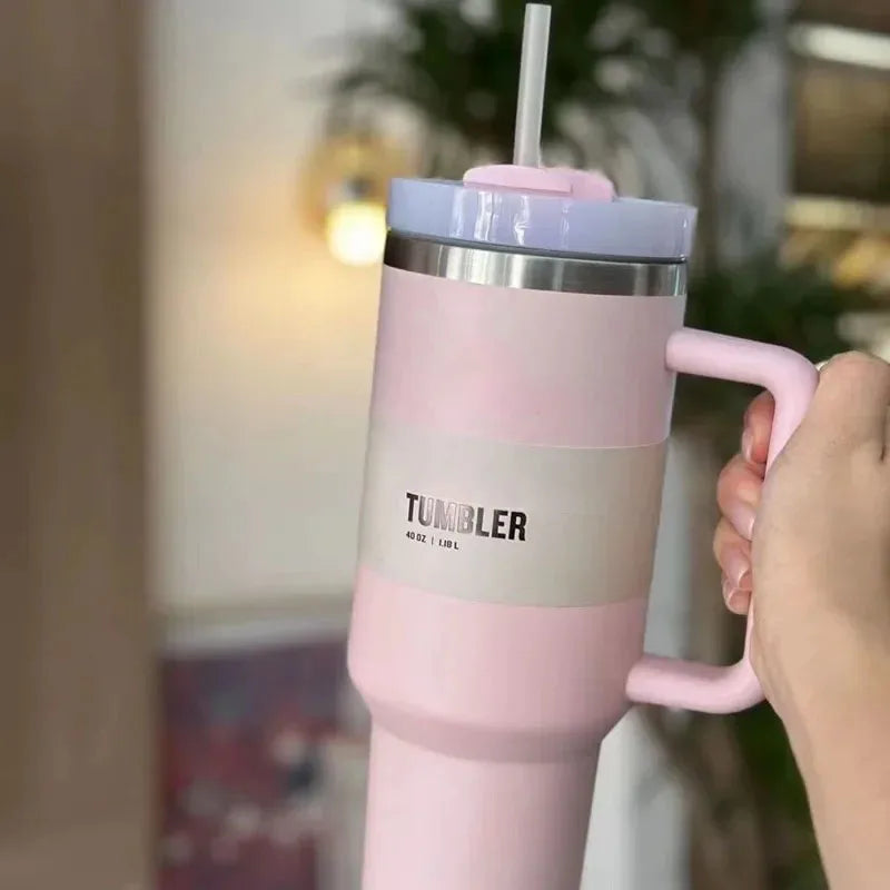 Insulated Stainless Steel Travel Mug, Large 40oz with Handle and Leak-Proof Lid
