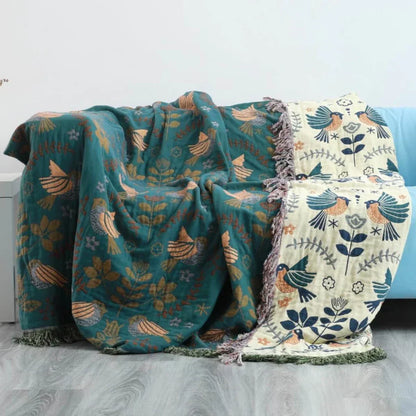 Reversible Scandinavian Throw, Bird Print Design