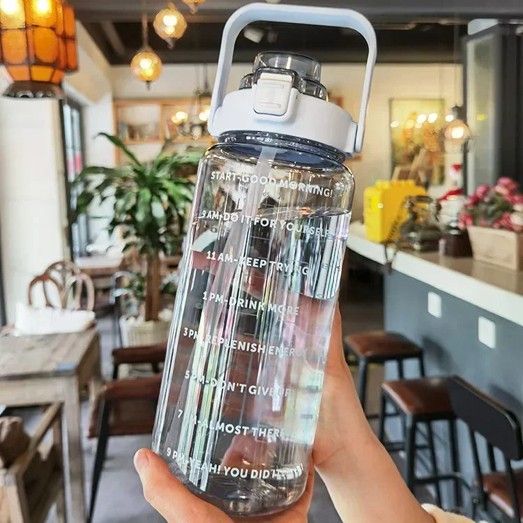 Large Capacity Water Bottle, Portable with Time Markers and Straw