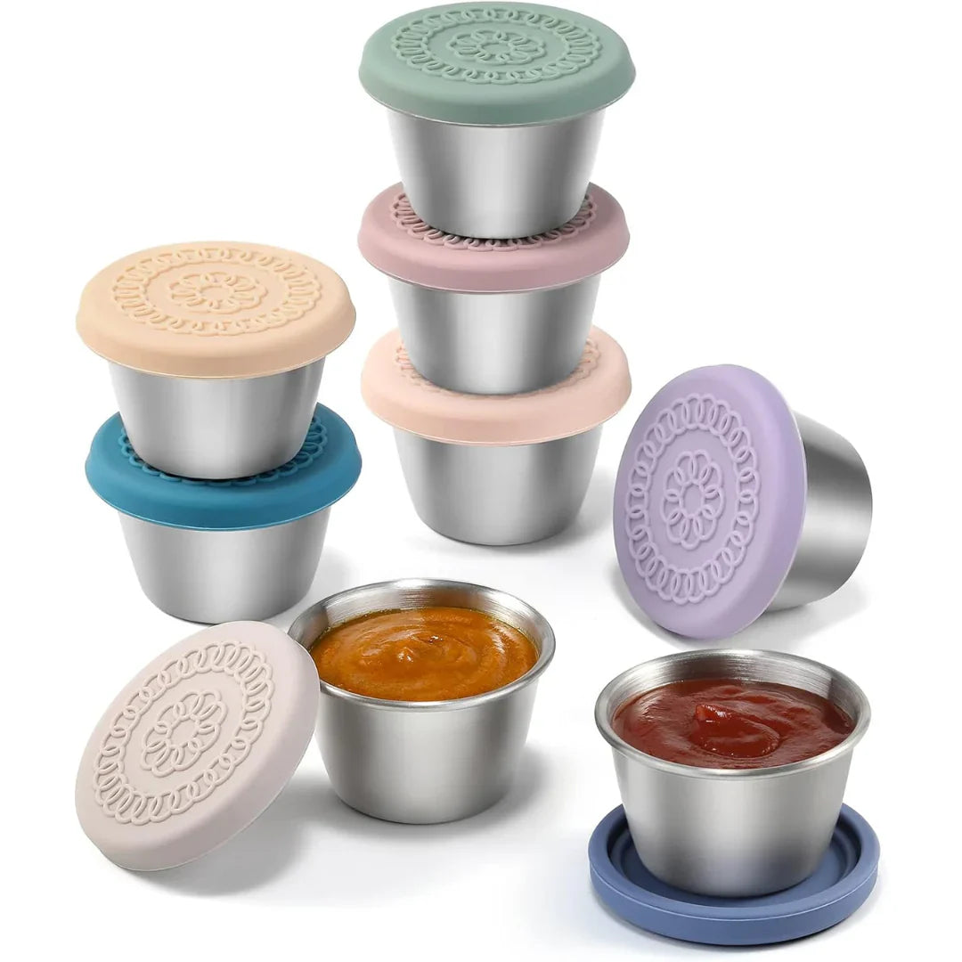 Sealable stainless steel sauce containers, durable design (set of 6)