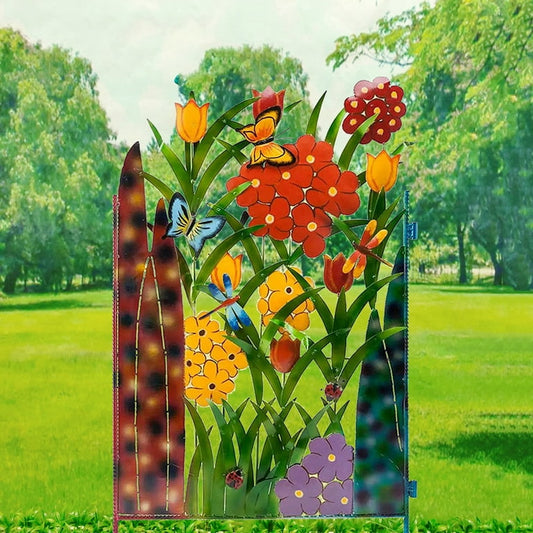Colorful Metal Fence Decoration, Floral and Butterfly Design