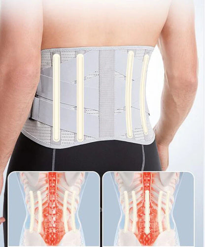 Supportive lumbar brace, pain alleviation