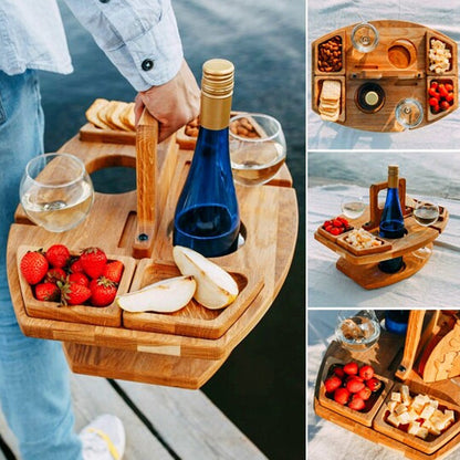 Portable Wooden Wine Picnic Table Foldable Stylish