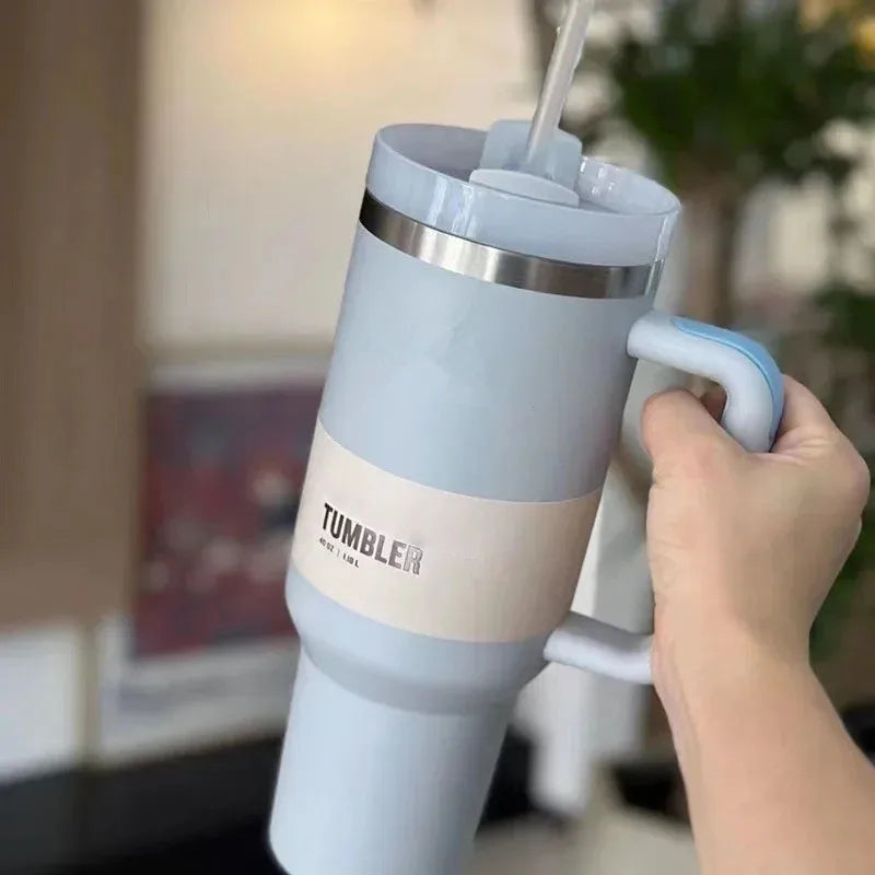 Insulated Stainless Steel Travel Mug, Large 40oz with Handle and Leak-Proof Lid